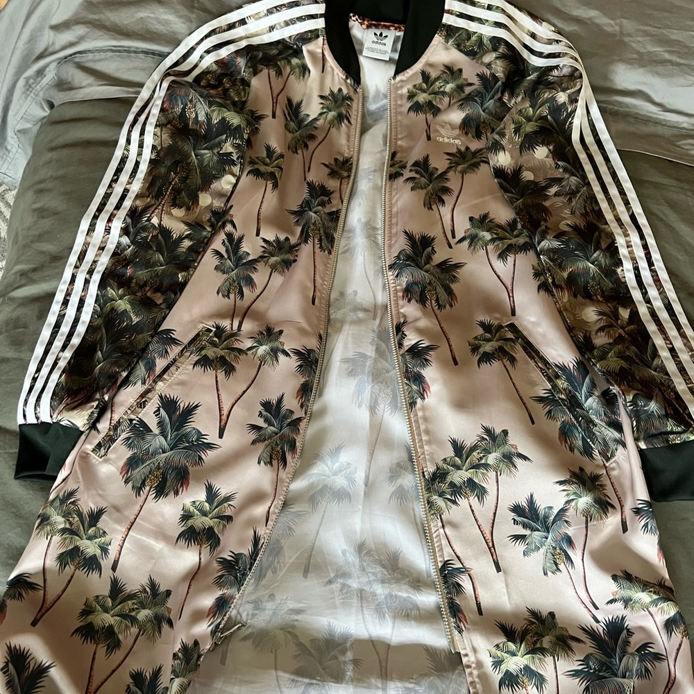 Adidas zippered floral long jacket